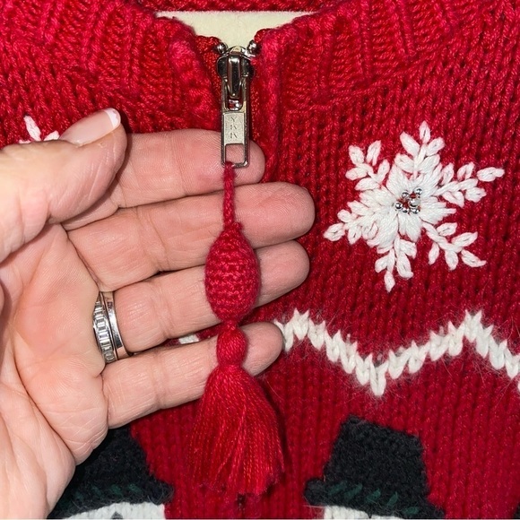 Vintage Croft & Barrow Hand Knit Zip Front Snowmen Holiday Red Cardigan Sz S - Picture 9 of 11